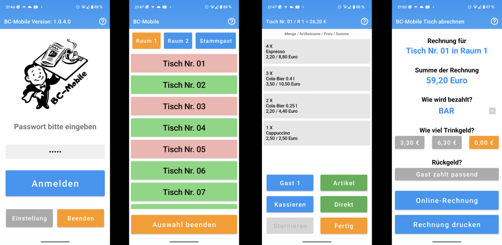 Screenshot der BC-Mobile App