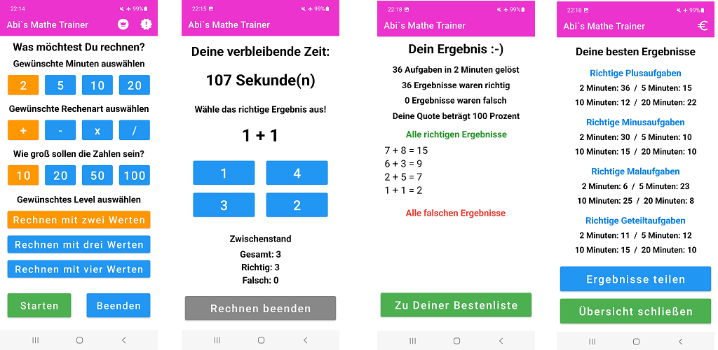Screenshot der Abi´s Mathe Trainer App